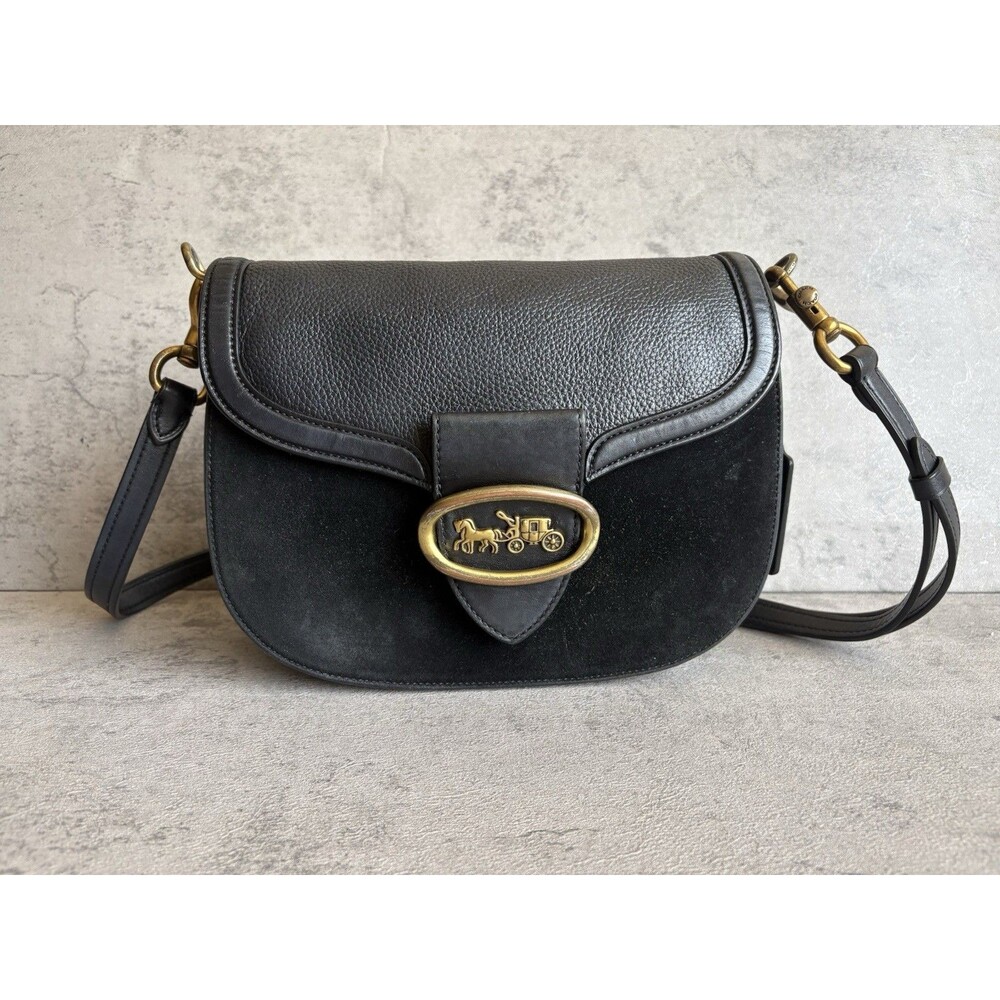 Coach KAT Saddle Leather Suede Crossbody Bag 84715-Black